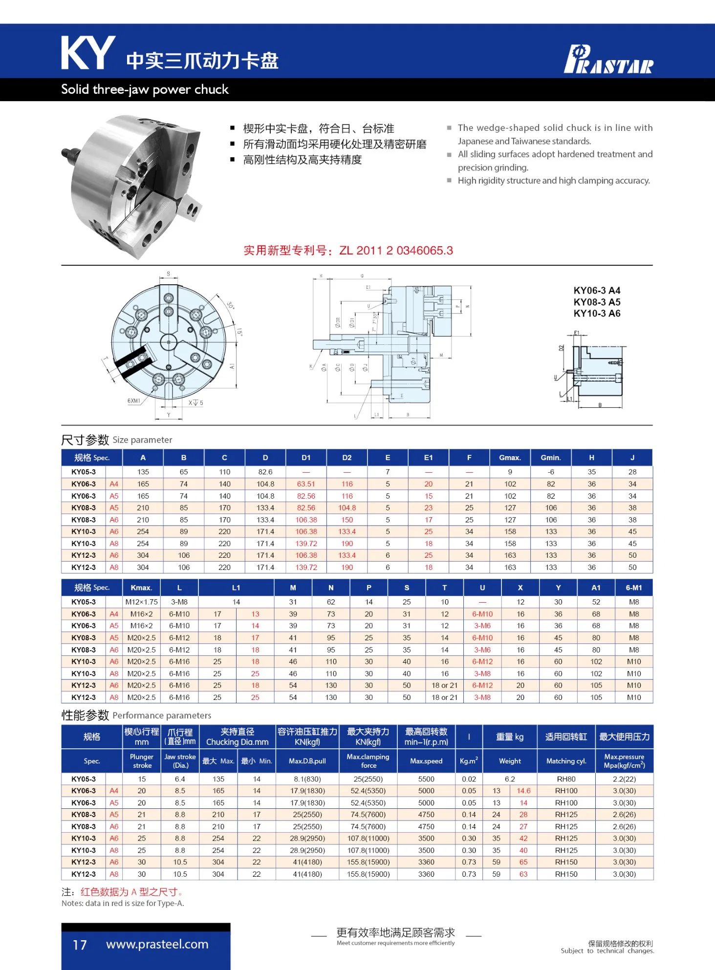 3 Jaw Solid Power Chuck Ky08-3-A6