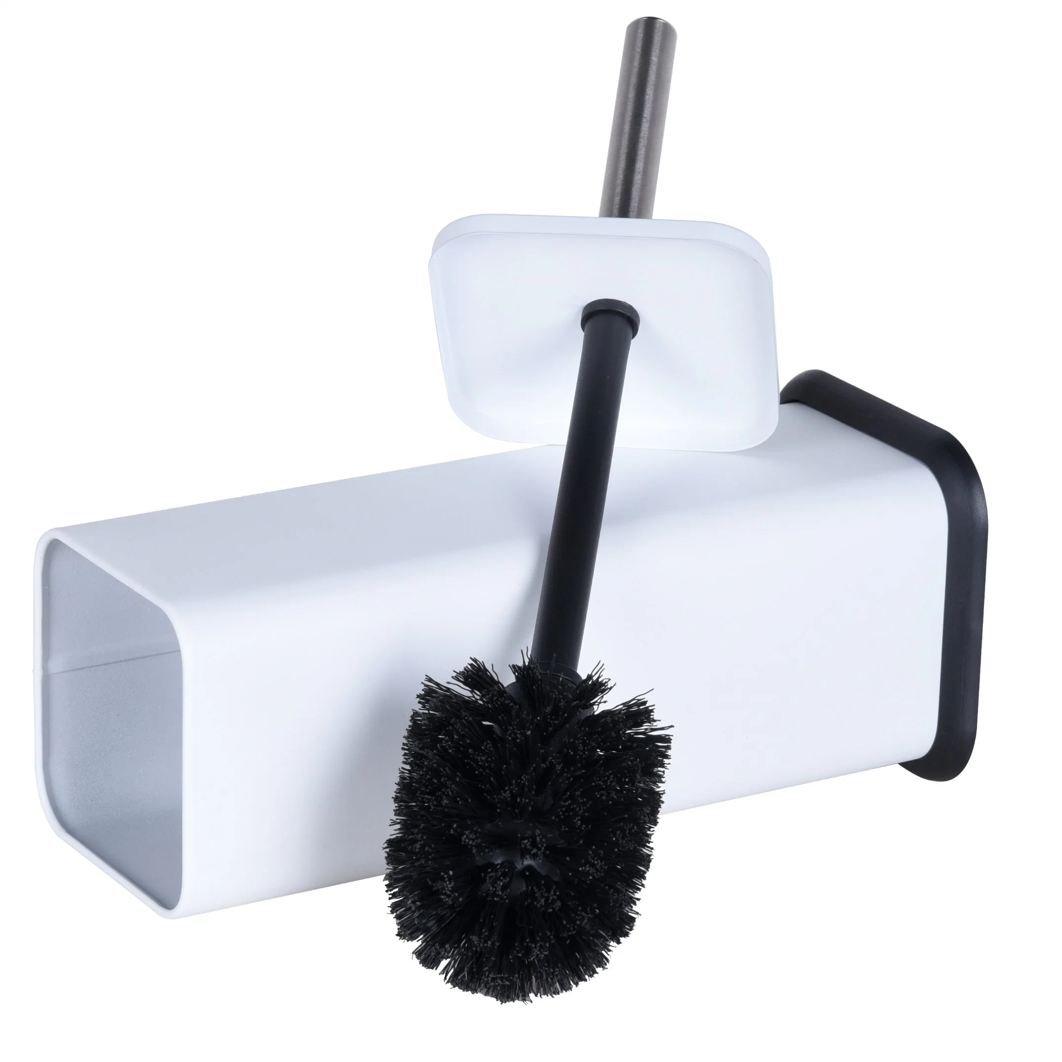 Nordic Bathroom Long Handle Silicone Toilet Brush with Square Stand