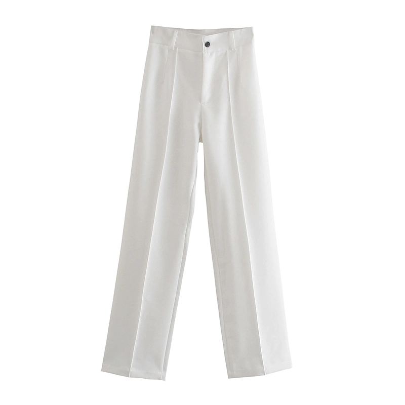 Femmes chic mode Bureau vêtements droits Pantalon vintage taille haute Pantalon habillé à fermeture à glissière et fermeture à glissière pour Femme