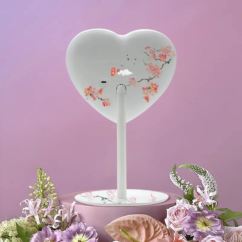 Wholesale/Supplier Custom Logo Heart Shaped Pink Mirror Detachable Charging Beauty LED Travel Makeup Vanity Mirror with Light