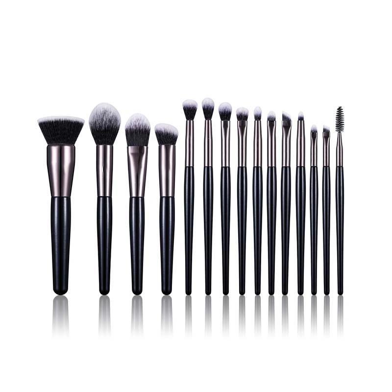 15PCS Black Color Makeup Brush Set High quality/High cost performance Vegan Synthetic Hair Beginner Beauty Tools Manufacturers