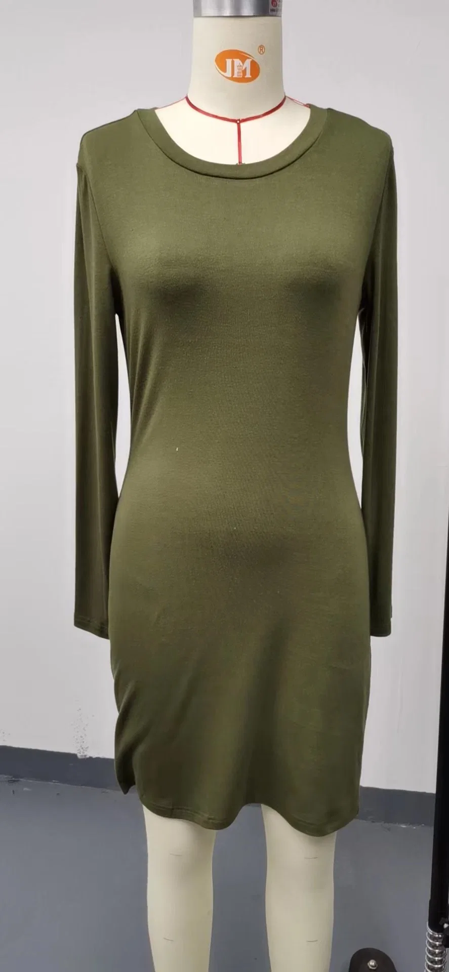 Basic Slim Fit Bodenlange Ärmel Kleid Daily Frauen Tragen Auf Lager