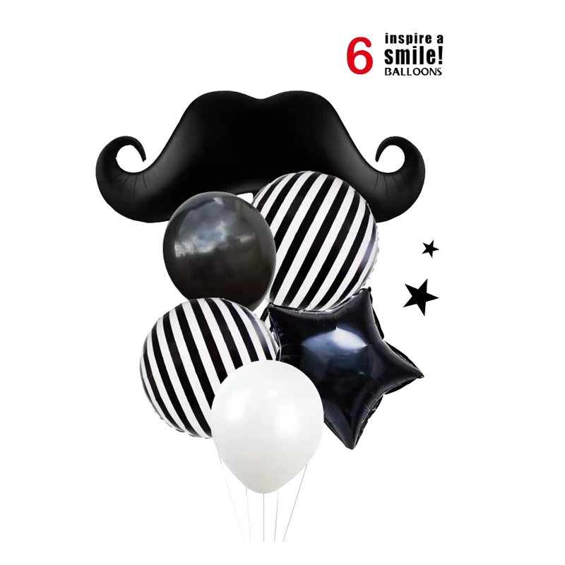 Beard Themed 5PCS Foil Mylar Inflatable Helium Balloons for Father's Day Birthday Party Event