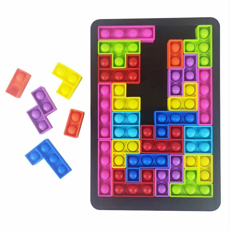 Silicone de qualité alimentaire Bubble Popper Fidget Squeeze Toy Kids Puzzle Bloc Multi-Color Tetris Pop pour les enfants adultes travailleur ou l'autisme des besoins spéciaux