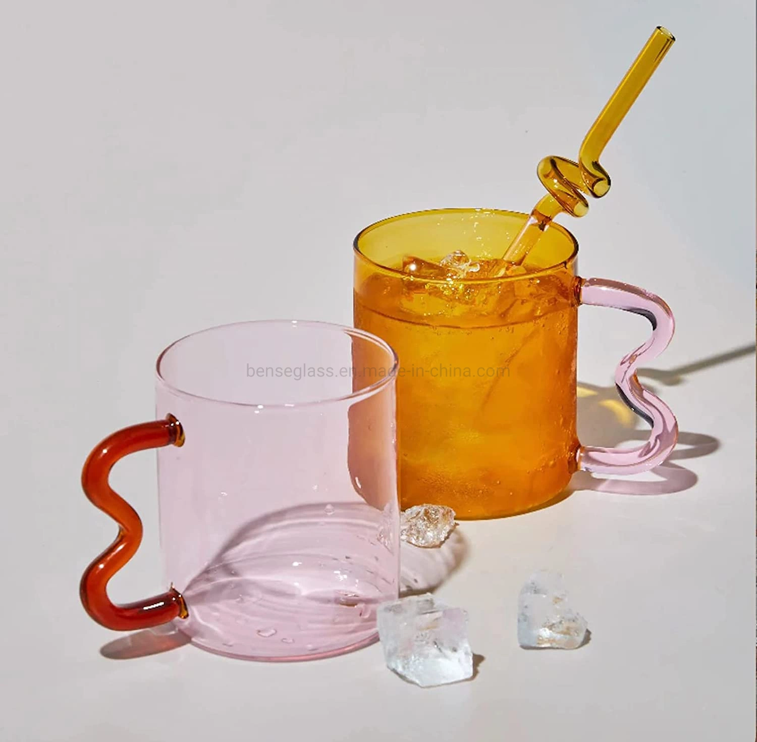 Glass Coffee Mugs - Set of Four - Mug Set - Amber Glassware - Cocktail Glasses - Water Glasses - Glassware Sets Pink