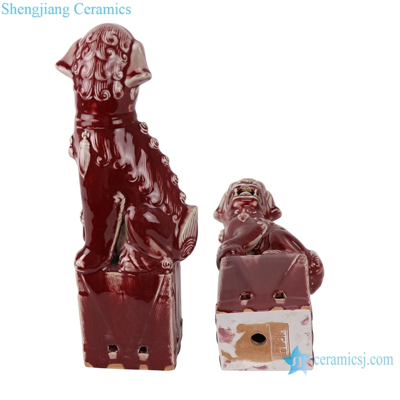 Rztf01 Jingdezhen Color Glaze Longhong Squating Ruby Red Ceramic Foo Dog Statue