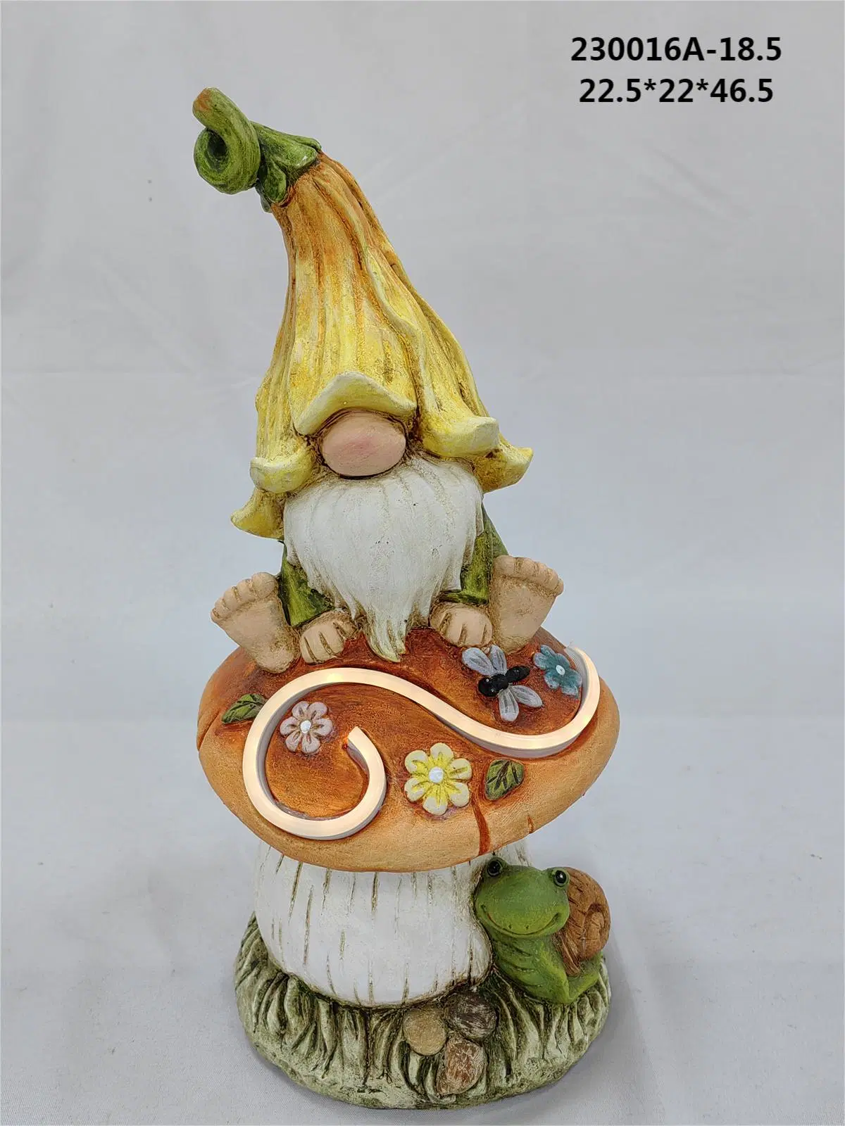 Gnome Sitting on Mushroom and Wood with Welcome Sign and Solar Warm White LED Light Stripe for Garden Decoration