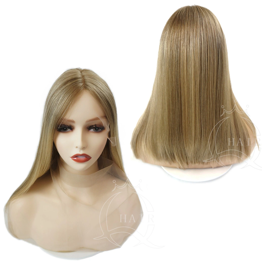 B16inch Blonde Color Best Quality Human Hair Made Lace Wigs Swiss HD Lace Front Top Wig for Lady with Beauty or Medical Use