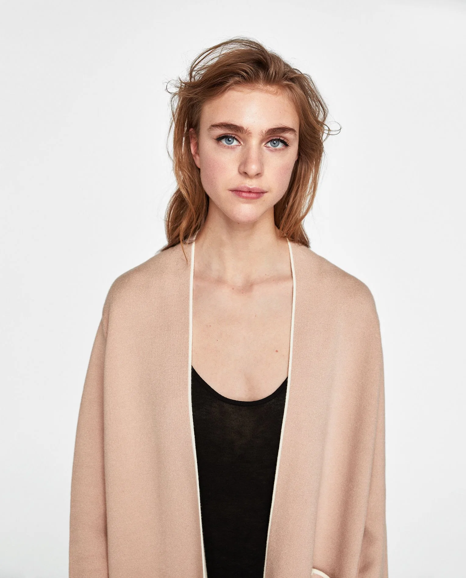 Women Knit Coat with Short Turn-up Sleeves and Pockets