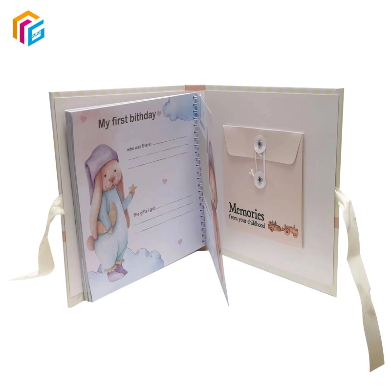 Caja de cartón impresión personalizada espiral de embalaje de papel Yo Peques Primer año de registro de hito bebé recuerdo libro de memorias Álbum de fotos Álbum de fotos