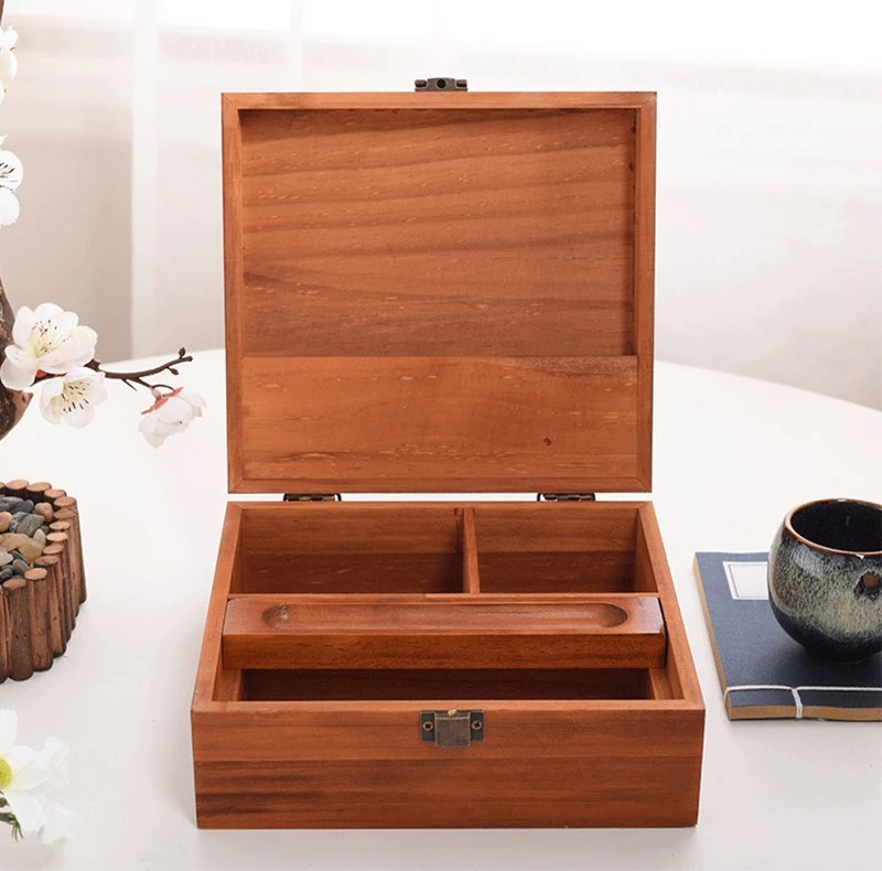 Wholesale Gift Luxury Craft Packaging Display Custom Rectangular Hinged Lid Decorated Handmade Wooden Box