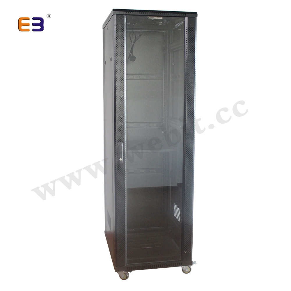 19 Inch Glass Door Network Cabinet with Arc Vented Door Frame Floor Standing Rack