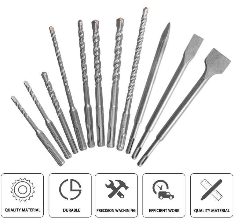 8-PCS martillo perforador Juego de Brocas BROCAS HELICOIDALES SDS-Plus+ de 3 equipos de acero cromo-vanadio cincel SDS-Plus &amp; Bull Point conjunto de bits bits Herramienta para el muro de cemento, Concr