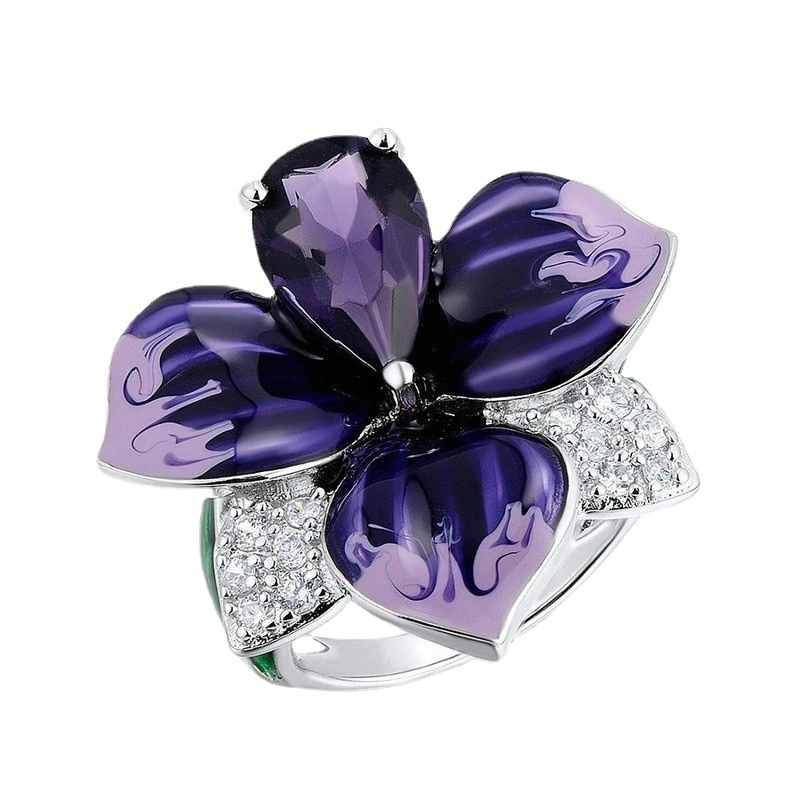 Custom High quality/High cost performance  Flower Ring Micro-Set Diamond Two-Tone Creative Personality Ring Tail Ring