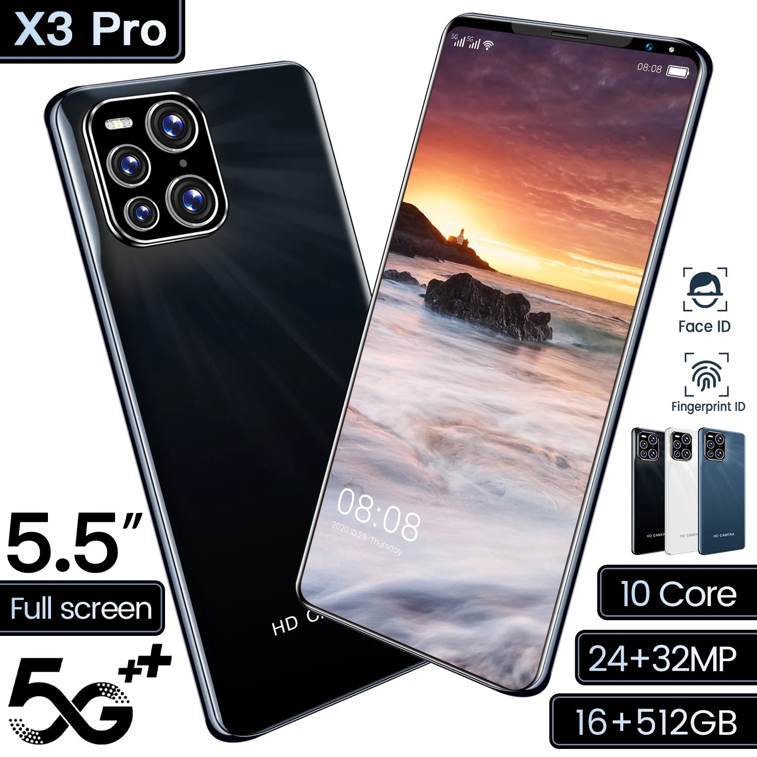 X3 PRO Triple Camera Cellphone 6.53" 13MP Selfie Triple Slots Dual 4G Mobile Phone