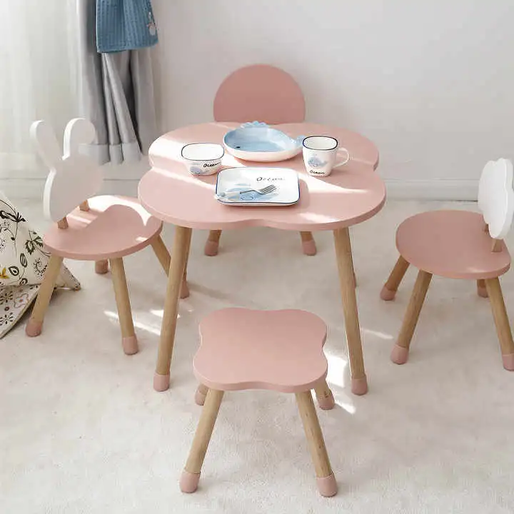 New Material Kids Wood Table and 4 Chair Set