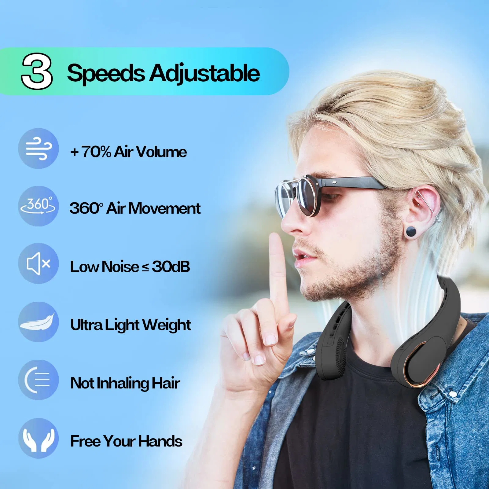 High Satisfaction Super Quiet 3 Speeds Neck Fan Portable Bladeless Neck Fans