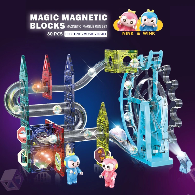 Amazon Hot Selling Diy Magic Magnet Bead Orbit Marble Run Blocos magnéticos brinquedos magnéticos brinquedos com luz E música