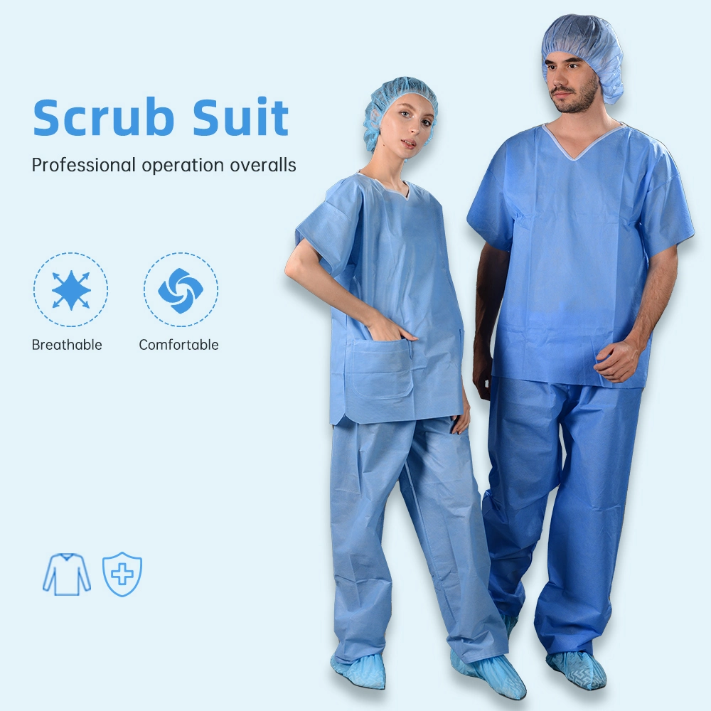 Disposabale pijama del paciente, Hospital uniformes quirurgicos médicos Nonwoven trajes Scrub