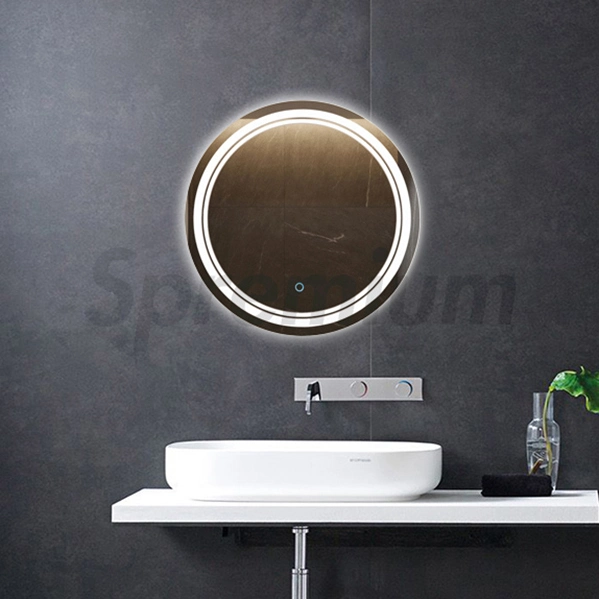 Forme ronde Sun trois Voyant Touch Frameless anti brouillard fonction montée au mur rétroéclairé par LED Miroir de salle de bains