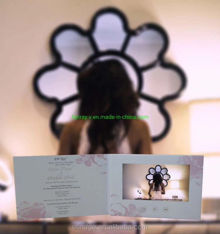 Hermoso Vídeo personalizado de 7pulgadas LCD Folleto de saludo regalo para la tarjeta de invitación de boda