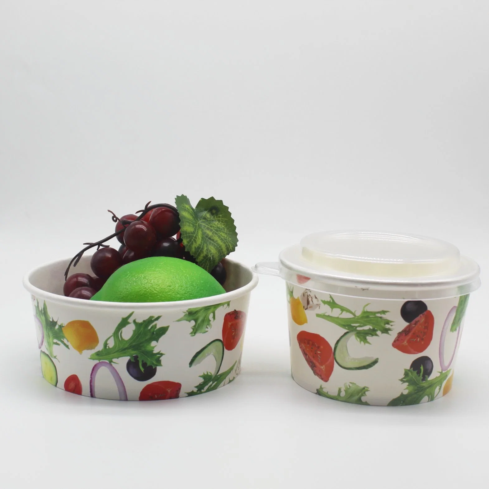 Disposable Kraft Paper Bowl Round Salad Container with Clear Plastic Lid