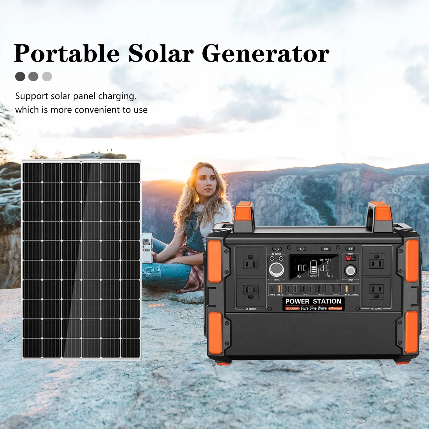 1000W Kit Solar Portátil Gerador portátil para piscina Camping usar