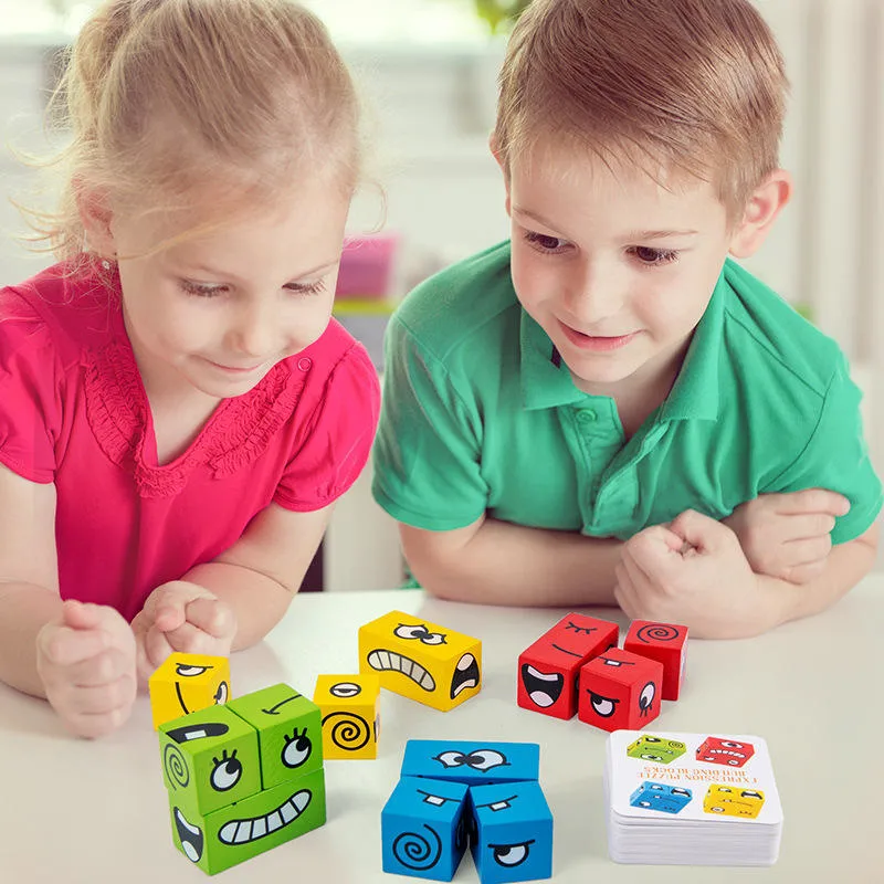 Hot Montessori Expression Puzzles Building Block Face Ändern Logisches Denken Ausbildung hölzerne Kinder frühe Bildung Spielzeug