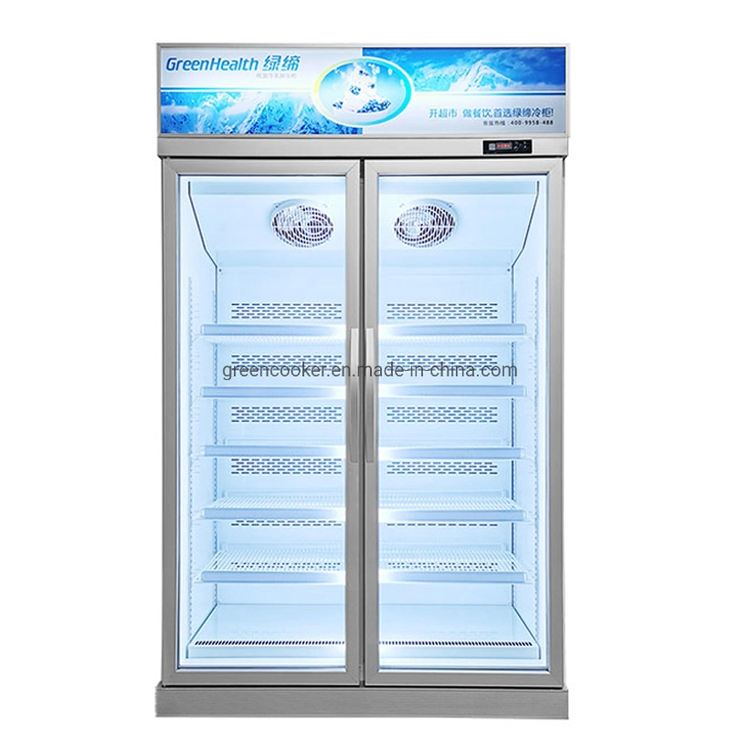 -22 grados en vertical exhibiciones comerciales puerta de cristal helado expositor frigorífico congelador para supermercado