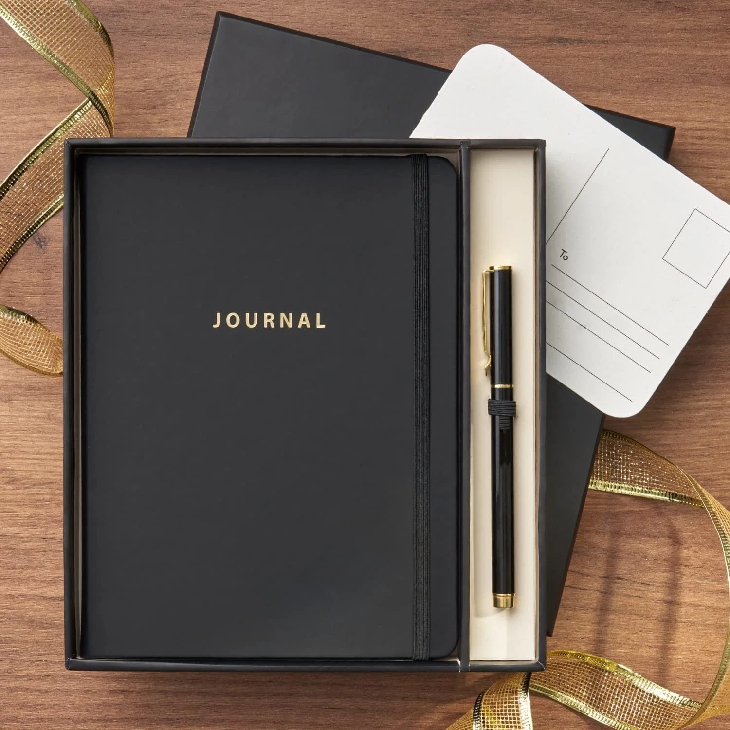 Cuaderno de Regalo de Diario de Diseño Negro con papel y pluma de dos caras, suministros de oficina para graduados, estudiantes