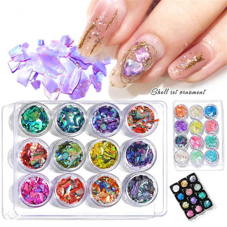 12-Color Nail Art Shell Fragment Sticker Accessory Kit/Irregular Flakes Decal DIY Manicure Decoration