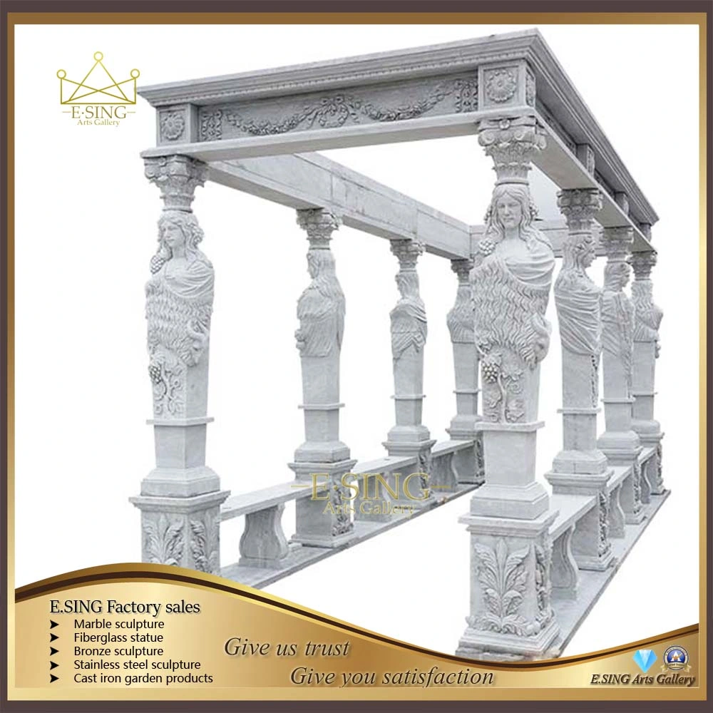 Outdoor Escultura decorativa telhado metálico pedra mármore Gazebo para venda