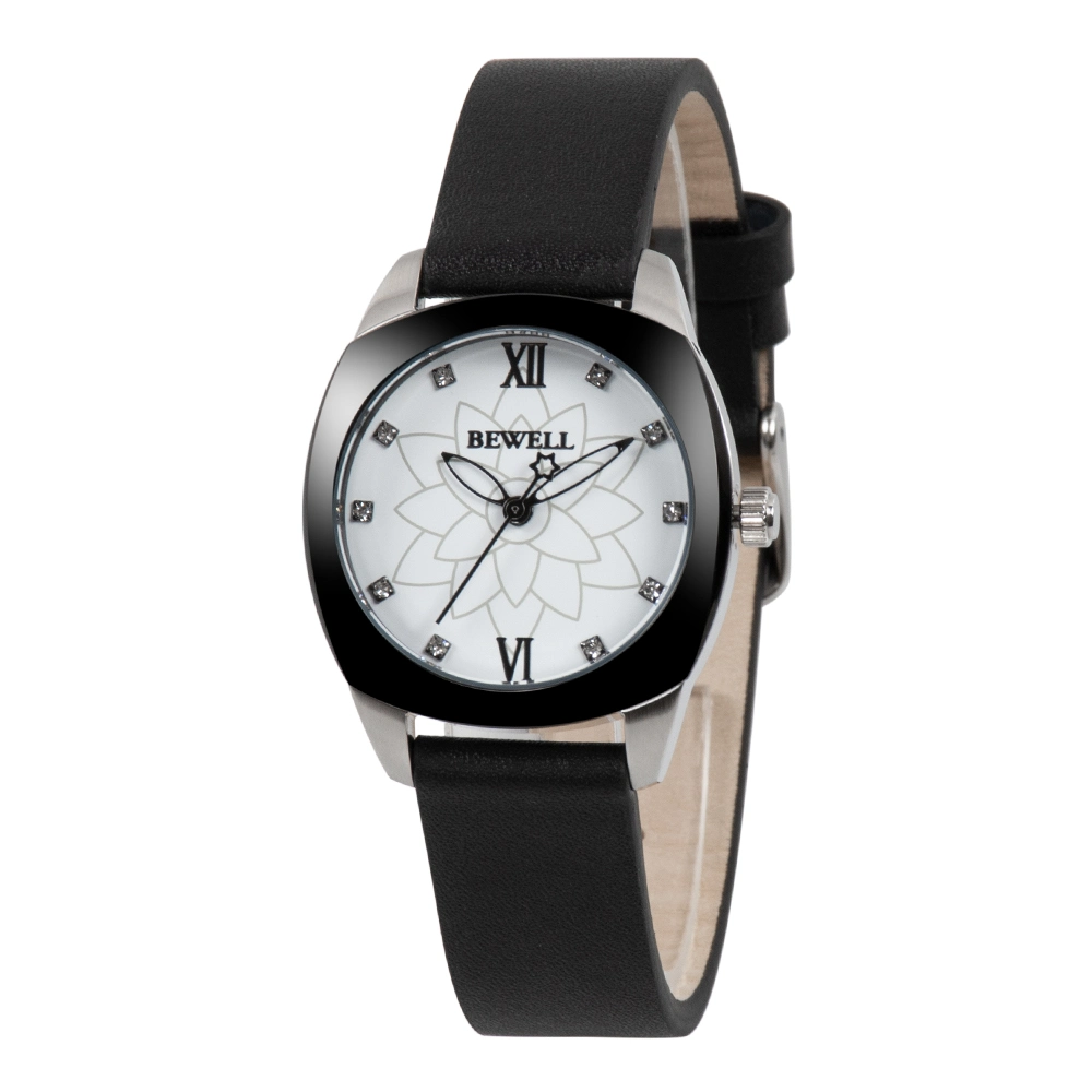 Kundenspezifische Uhren Edelstahl-Gehäuse Echtes Lederband Günstigen Preis Rosa Schwarz Lady Size Quarz Uhren