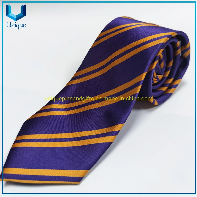 Navy Blue and Khaki Microfiber Striped Ties School Logo Embroidered Custom Tie