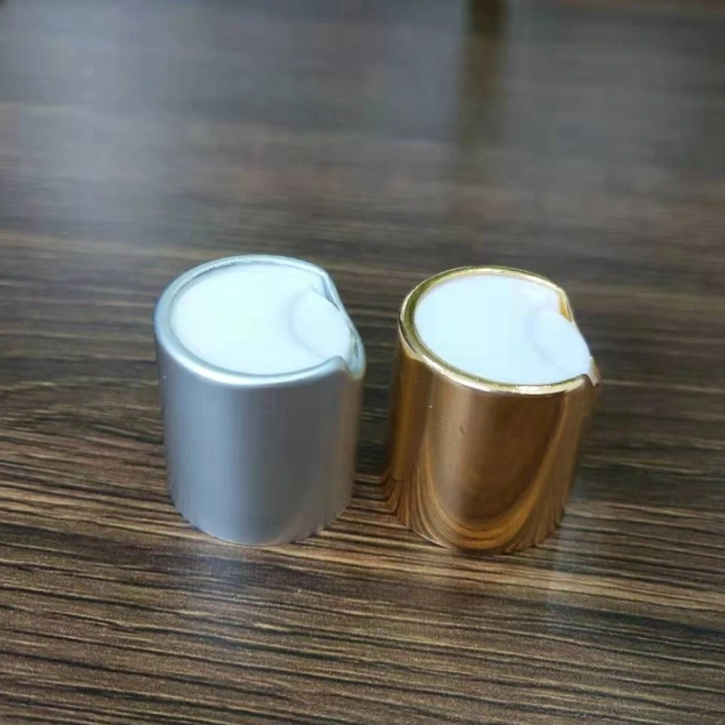 24/410 Matt Gold & White Smooth Aluminum Disc Top Cap 24 Dispensing Caps BPA Free for Health and Beauty Product Lines