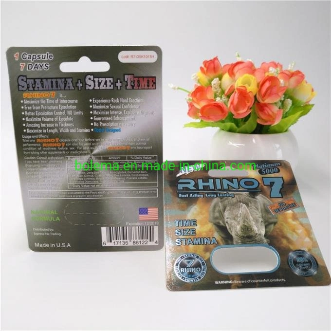 La tapa de 12mm Rhino píldoras masculinas tarjeta 3D Blíster Packaging