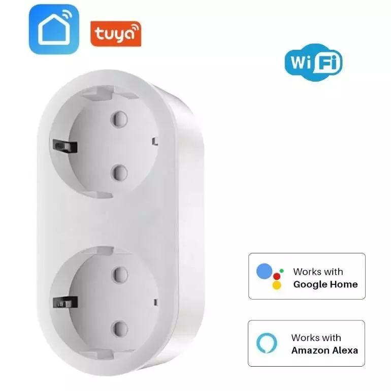 New Tuya WiFi Smart Dual Socket 16A EU Plug 2 in 1 Smart Power Outlet Remote Timing Voice Control Works with Alexa Google Home