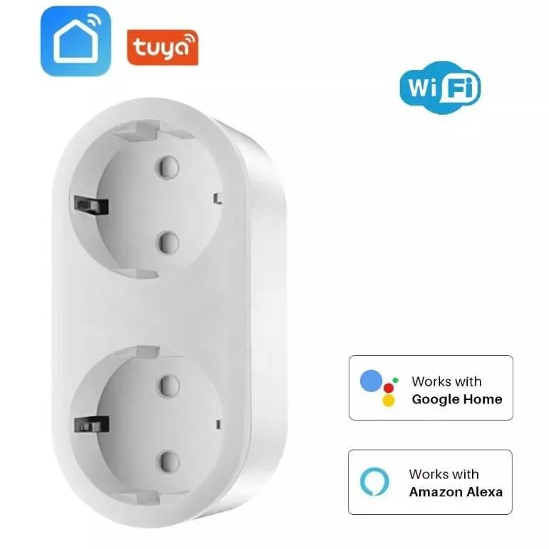 Nuevo Tuya Smart WiFi Dual Socket 16un tapón de la UE 2 en 1 de salida de potencia inteligente distribución remoto el Control de voz funciona con Alexa Google Portada