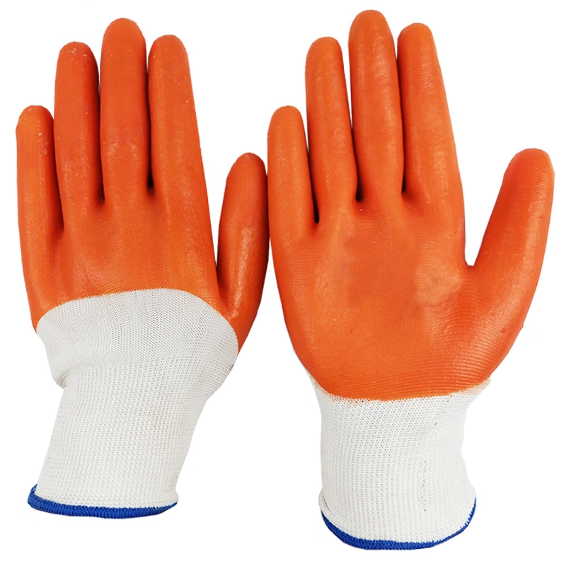 Water Proof Red PVC Fully Coated Gloves with Cotton Knit Wrist