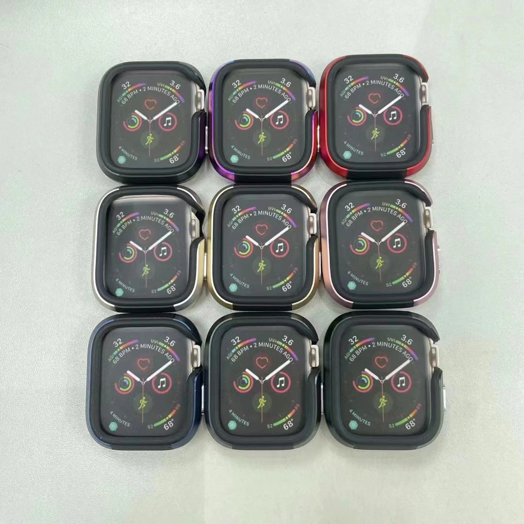 حقيبة مراقبة ملونة من الألومنيوم بزاويتي في واحد لسلسلة المراقبة من Apple 7 الغطاء المعدني لواقي iWatch مقاس 41/45 مم