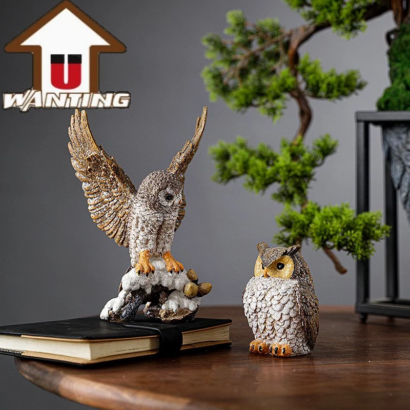 Vente en gros animal Statue hibou Figurine salon Meubles résine oiseau Décoration d'art