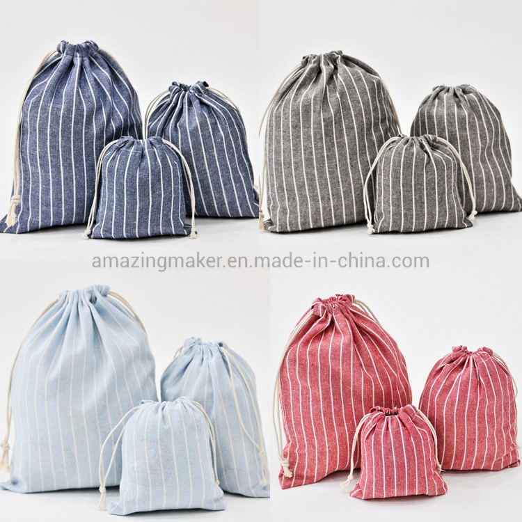 Eco-Friendly Cotton Drawstring Shopping Striped Bag