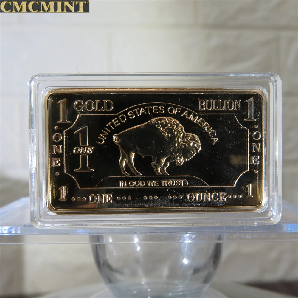 Gold Plated Coin 1 Oz 100 Mills Gold Buffalo Bar with Plastic Case Packing