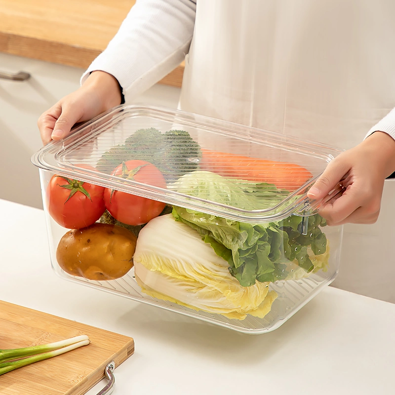 2104-a Caja de plástico transparente para el almacenamiento de verduras de la cocina apilable Frigorífico Congelador almacenamiento de plástico de la papelera