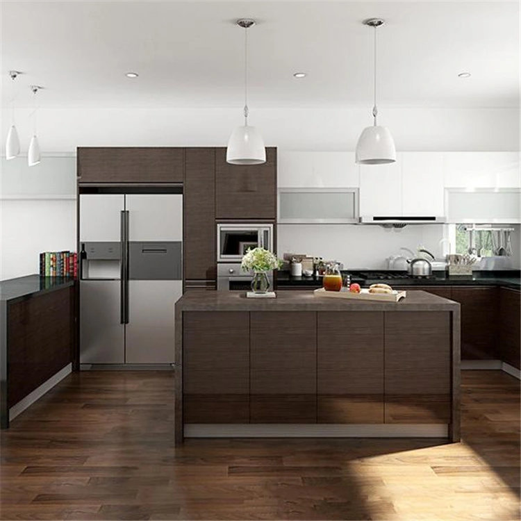 China Supplier Custom Timber Veneer Wood Kitchen Cabinets Trade Modern Fitted Complete Kitchens