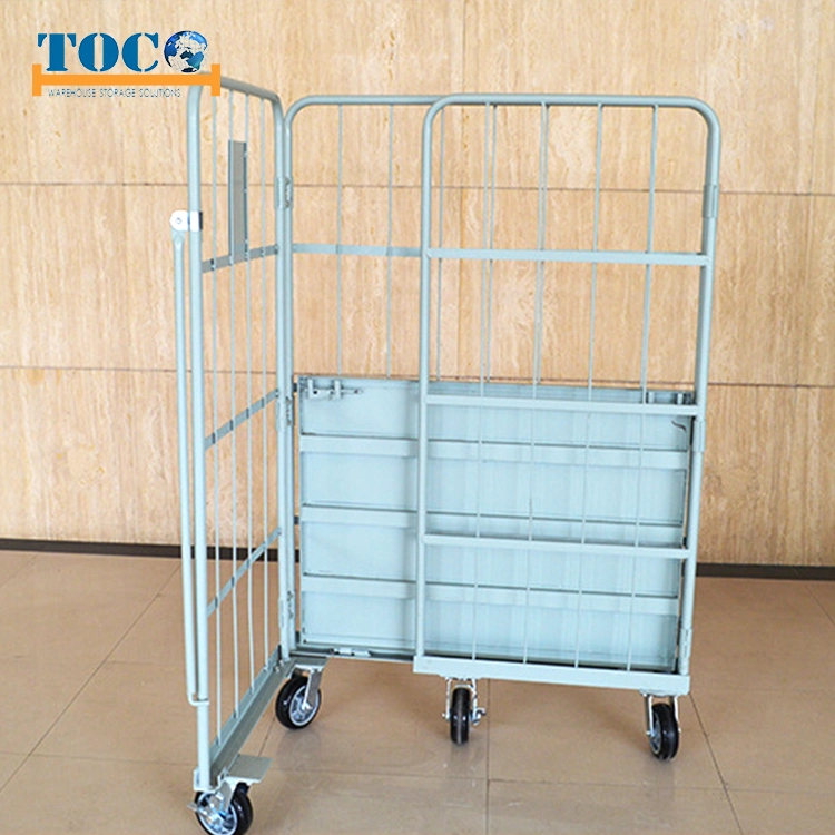 Warehouse Supermarket Metal Folding Security Galvanized Storage Collapsible Roll Wire Mesh Cage Container