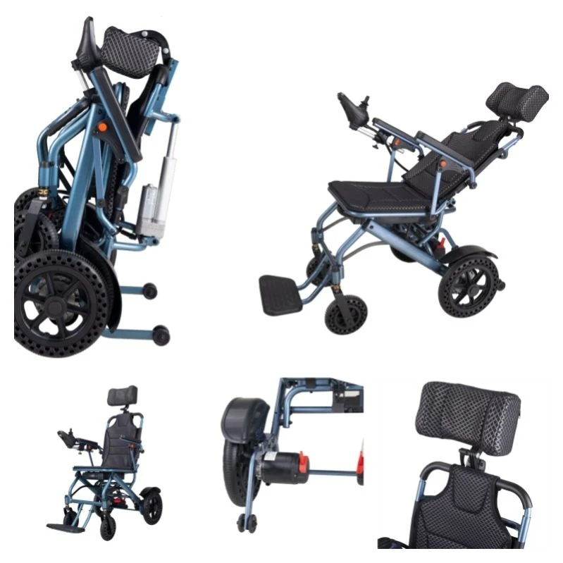 Médical handicapés aluminium électrique à commande électrique dossier inclinable fauteuil roulant avec Appuie-tête en filet