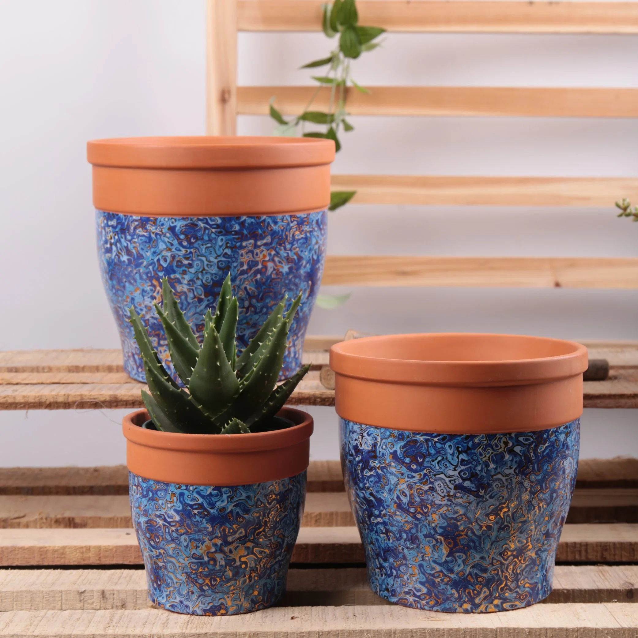 Botes decorativos de cerâmica de flor terracota pintada à mão Pot Clay para Planter