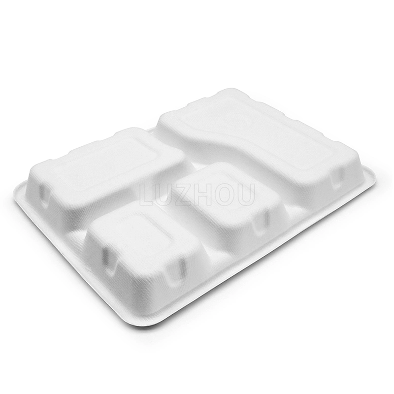 Moulé de canne à sucre pâte à papier jetable 4 Compartiment bac de bagasse grand plateau repas la bagasse bac de bagasse de déjeuners scolaires