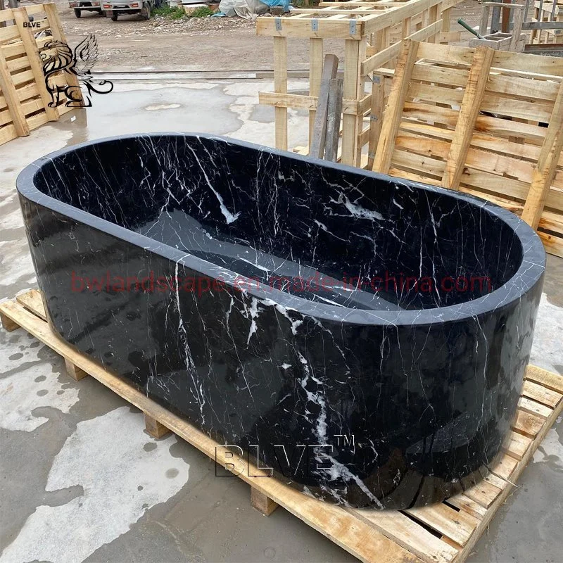 Manufacturer Wholesale/Supplier Bathroom Nero Marquina Bath Tubs Freestanding Black Marble Bathtub Shower Room